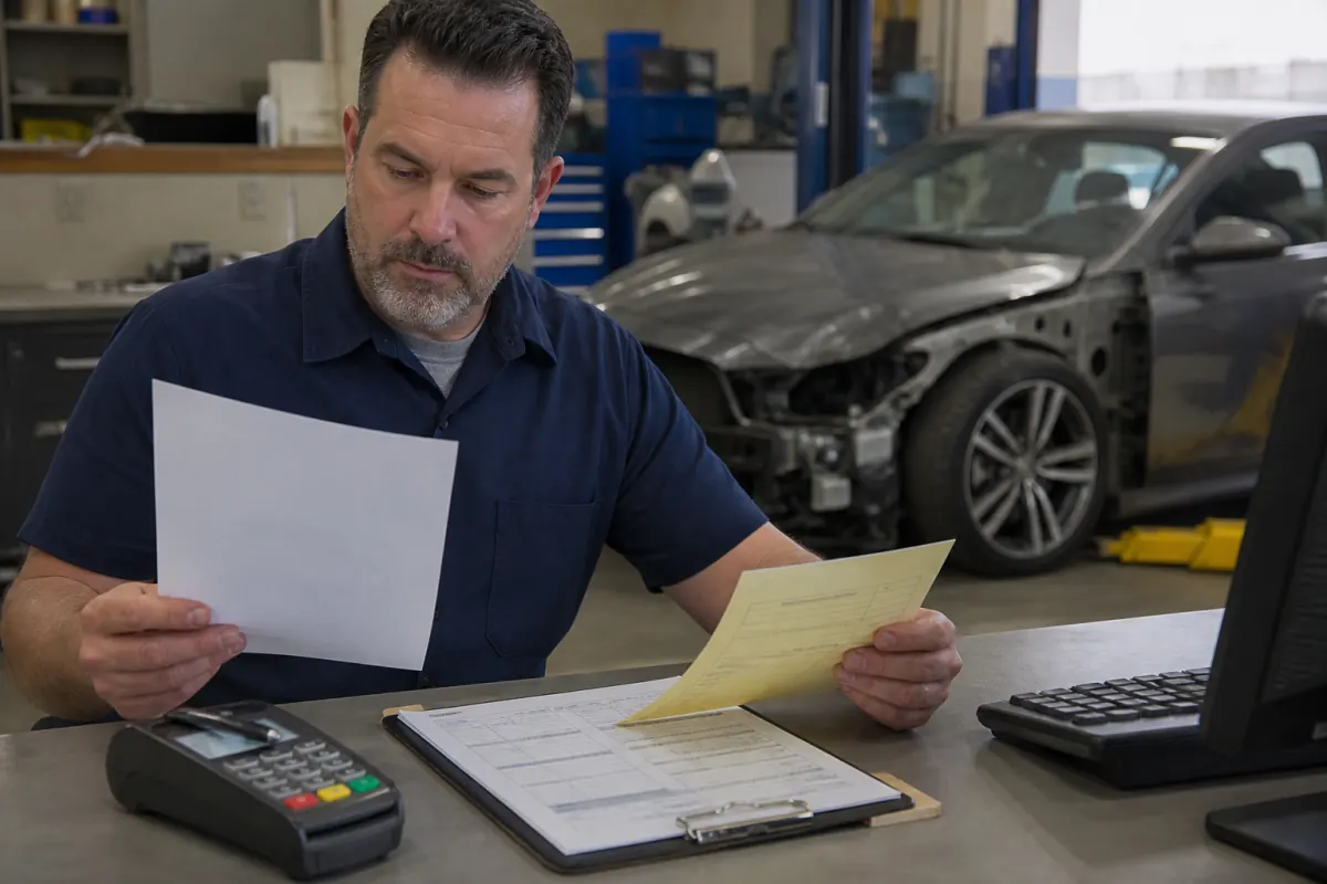 Collision estimator comparing an insurer estimate, supplement, and customer card payment