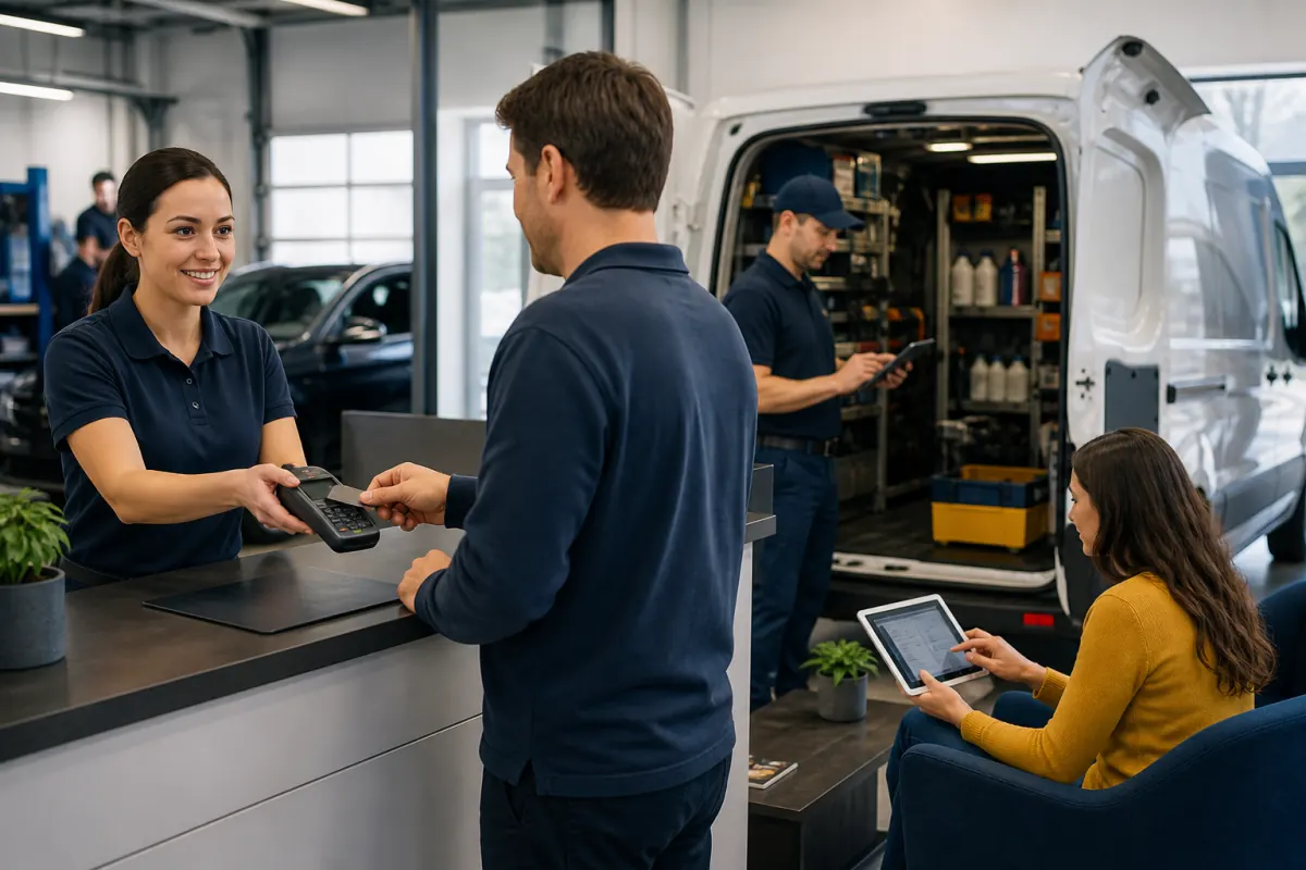 Tint shop counter, mobile terminal, and online booking tablet in one working scene